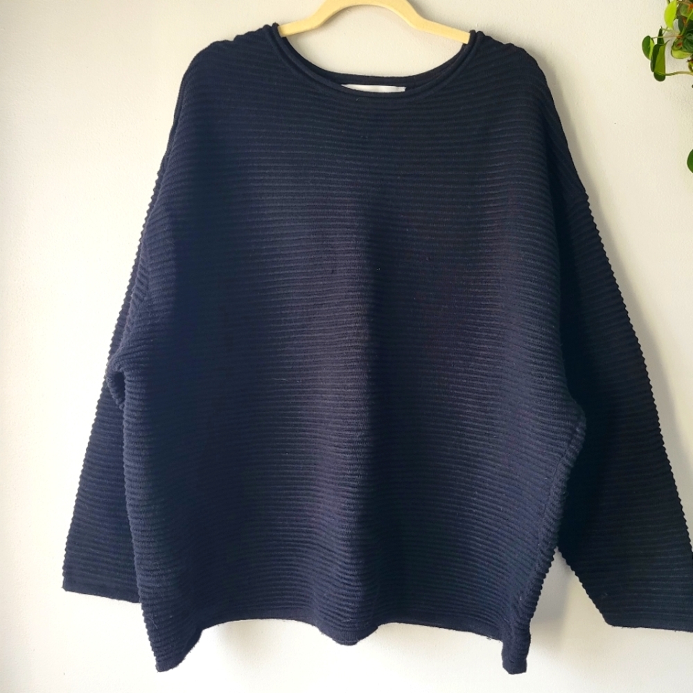 Zara oversized heavy ribbed knit sweater drop shoulder bat wing sleeve Sz S